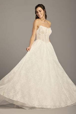 Picture of Strapless Allover Lace Basque Waist Ball Gown