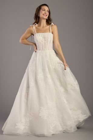 Picture of Tie Strap Ball Gown with Beaded Lace Appliques