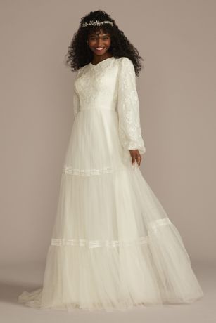 Picture of High Neck Beaded Lace A-Line Modest Wedding Dress