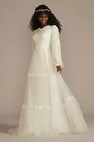 High Neck Short Sleeve Lace Modest Wedding Dress