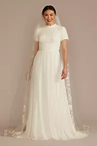 DB Studio High Neck Short Sleeve Lace Modest Wedding Dress