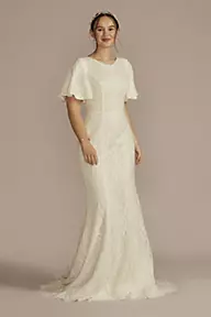 DB Studio High Neck Lace Embellished Modest Wedding Dress