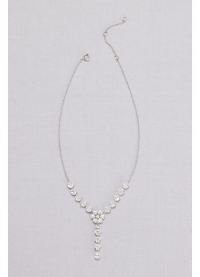 Nina Grey (Y-Neck Crystal-Dusted Flower Necklace)
