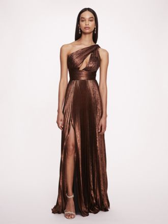 Picture of Pleated Metallic Lame One-Shoulder Gown