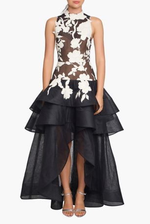 Picture of Leather Guipure High Neck Sleeveless Tiered Gown
