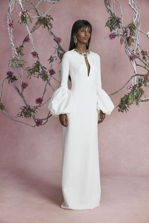 Picture of Long Sleeve Crepe Gown with Beaded Neckline