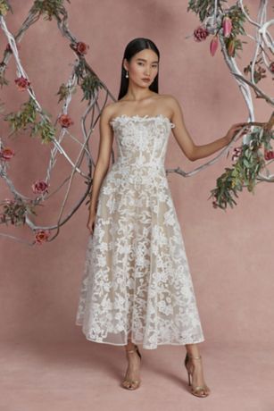 Picture of Strapless Corded Lace Corset Midi Dress