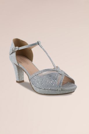 Picture of Nora Crystal Trim Peep Toe T-Strap Pumps