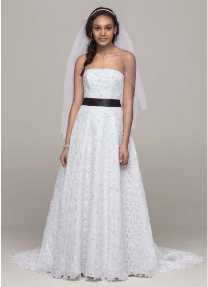 Lace Wedding Dress with Scalloped Neckline and Hem David Lace Wedding Dress with Scalloped Neckline and Hem David
