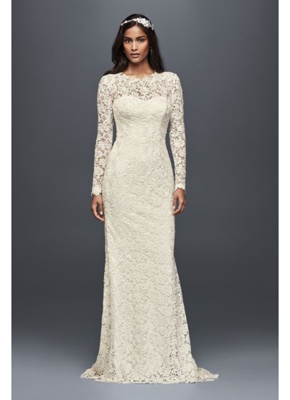 Long Sleeve Lace Sheath Wedding Dress David s Bridal Long Sleeve Lace Sheath Wedding Dress David s Bridal