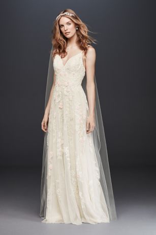 scalloped a line wedding dress