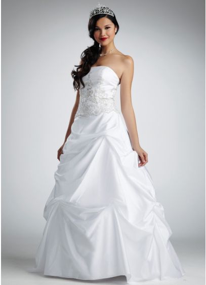 Satin and Taffeta Gown with Beaded Metallic Lace - Davids Bridal