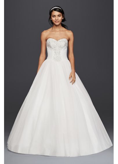 Strapless Tulle Ball Gown with Beaded Lace Bodice - Davids Bridal