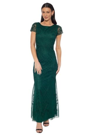 Picture of Soutache on Mesh Cap Sleeve Long Gown