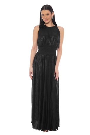 Picture of Rosette Pleated Knit with Foil Midi Dress