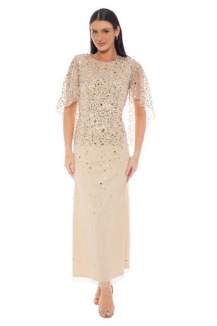 Picture of Beaded All Over Flutter Sleeve Gown
