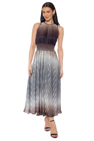 Picture of Ombre Pleat Smocked Waist Pleated Midi Dress