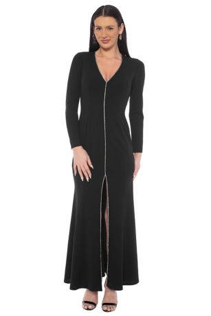 Picture of Scuba Crepe V-Neck Rhinestone Front Gown