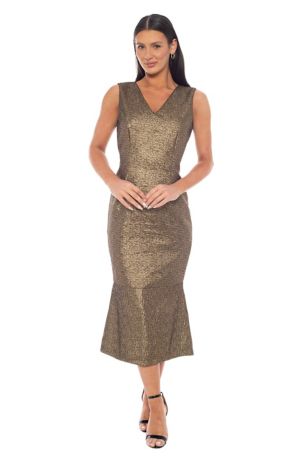 Picture of Brocade V-Neck Slim Midi Dress