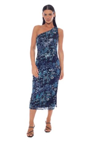 Picture of One Shoulder Embroidered Mesh Maxi Dress