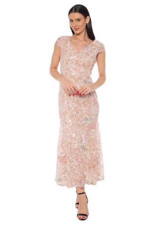 Picture of Embroidered V-Neck Cap Sleeve Midi Dress