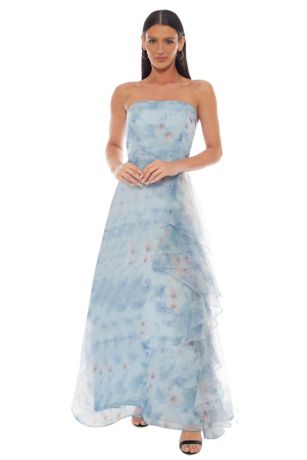 Picture of Strapless Floral Printed Organza Ruffle Skirt Gown