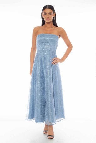 Picture of Strapless Corded Embroidery Mesh Party Midi Dress