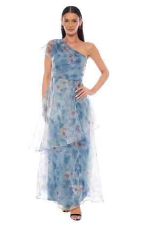 Picture of One Shoulder Printed Organza Gown