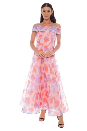 Picture of Off Shoulder Printed Organza Gown