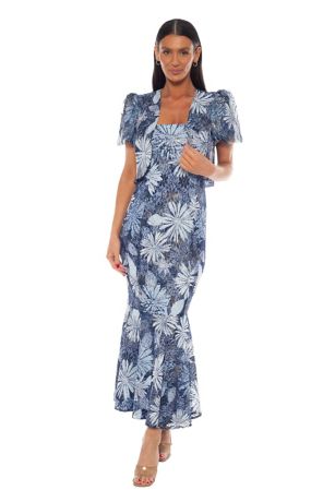 Picture of Lace Print Foil Strapless Dress