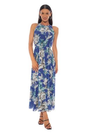 Picture of Rouch Neck Halter Printed Mesh Midi Dress