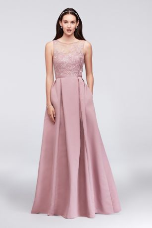 Extra Length Long Illusion Lace and Satin Dress | David's Bridal