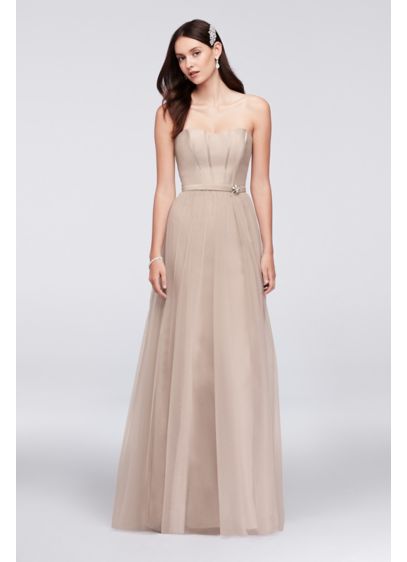 Mikado and Tulle  Long Bridesmaid  Dress  David s Bridal Mikado and Tulle  Long Bridesmaid  Dress  David s Bridal