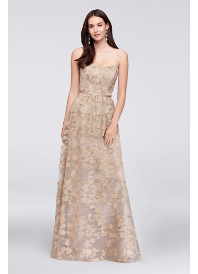 Embroidered Long Strapless Bridesmaid Dress David s Bridal Embroidered Long Strapless Bridesmaid Dress David s Bridal