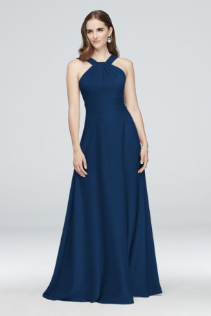 High-Neck Satin Crepe Bridesmaid Dress | David's Bridal