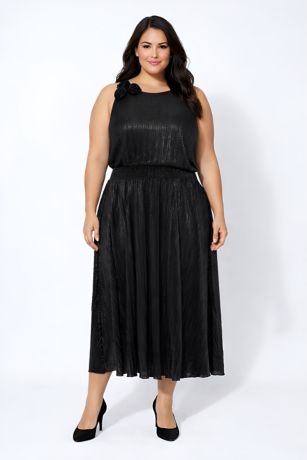 Picture of Rosette Pleated Knit with Foil Midi Dress