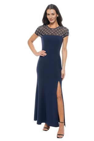 Picture of Scuba Crepe with Faraj Beads Bodice Long Dress