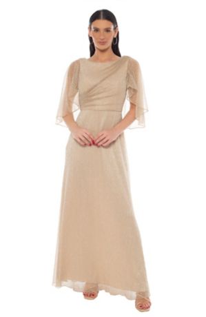 Picture of Caplet Metallic Pleated Bodice A-Line Maxi Dress