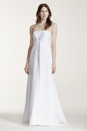 Strapless Satin Gown with Pleated Bodice | David's Bridal