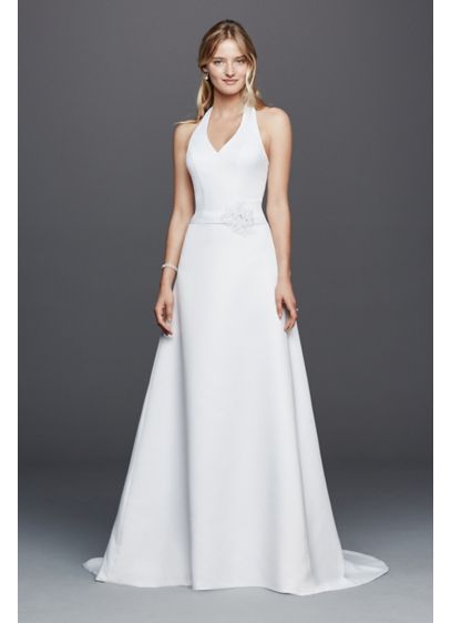 Halter V neck Wedding  Dress  with Flower Detail  David s  Halter V neck Wedding  Dress  with Flower Detail  David s