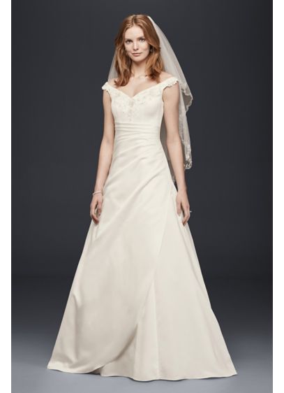Off the Shoulder A Line Satin Wedding Dress David s Bridal Off the Shoulder A Line Satin Wedding Dress David s Bridal