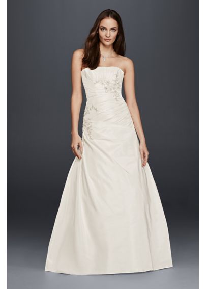 A-Line Wedding Dress with Ruching and Beading - Davids Bridal