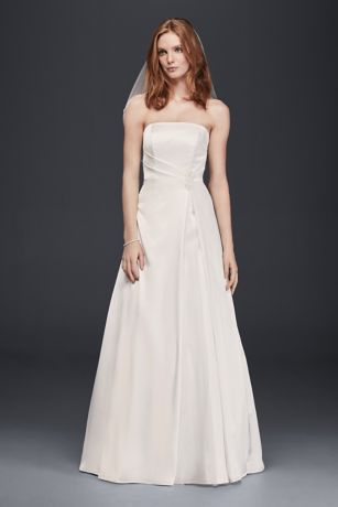 white satin strapless wedding dress