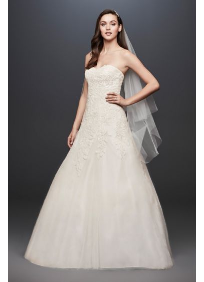 Soft Tulle Wedding Dress with Leaf Lace Applique | David's Bridal