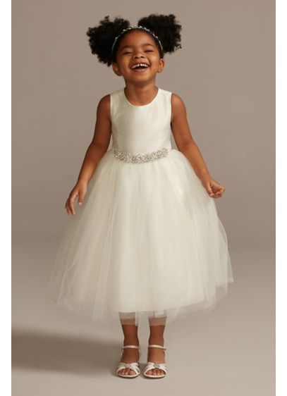 Flower Girl Dress With Tulle And Ribbon Waist David S Bridal