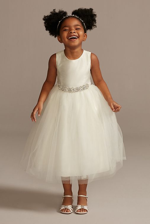 David's Bridal Flower Girl Dress with Tulle and Ribbon Waist
