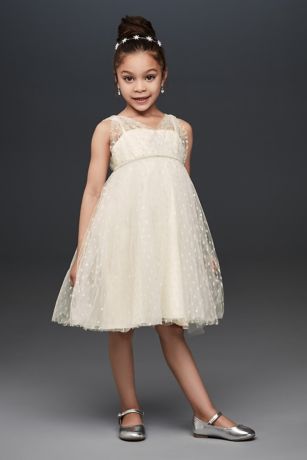 white and silver flower girl dress