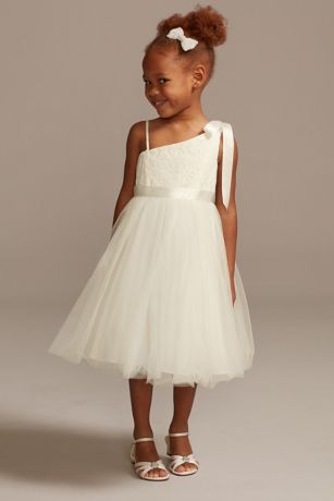 One Shoulder Lace and Tulle Flower Girl 