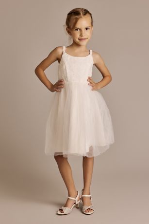 Picture of Tulle Flower Girl Dress with Lace Applique Bodice