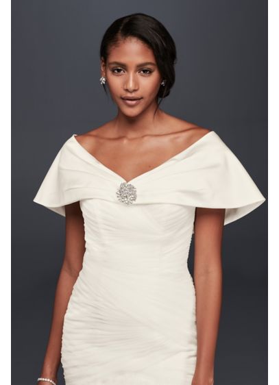 Pleated Satin Wrap with Brooch | David's Bridal